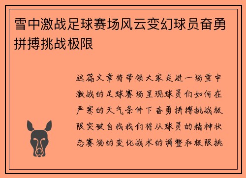 雪中激战足球赛场风云变幻球员奋勇拼搏挑战极限