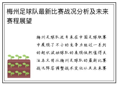 梅州足球队最新比赛战况分析及未来赛程展望