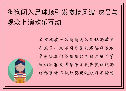 狗狗闯入足球场引发赛场风波 球员与观众上演欢乐互动