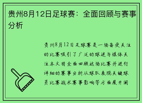 贵州8月12日足球赛：全面回顾与赛事分析