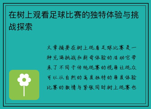 在树上观看足球比赛的独特体验与挑战探索
