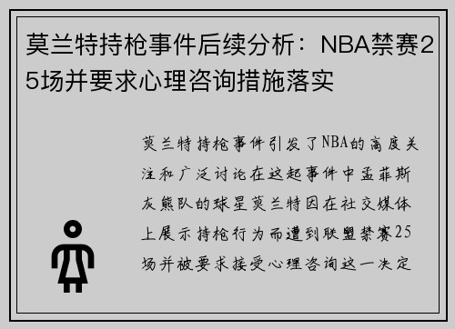 莫兰特持枪事件后续分析：NBA禁赛25场并要求心理咨询措施落实