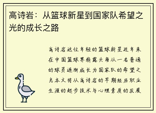 高诗岩：从篮球新星到国家队希望之光的成长之路