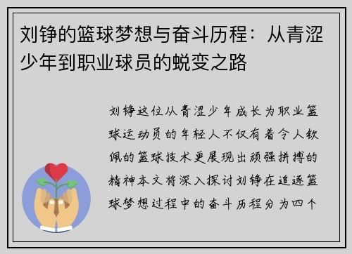 刘铮的篮球梦想与奋斗历程：从青涩少年到职业球员的蜕变之路