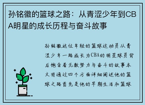 孙铭徽的篮球之路：从青涩少年到CBA明星的成长历程与奋斗故事