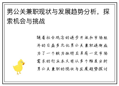 男公关兼职现状与发展趋势分析，探索机会与挑战